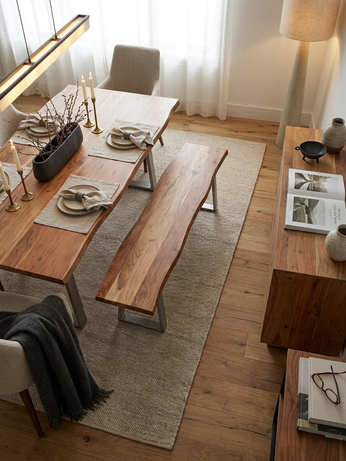 ESSZIMMERBANK Massivholz Metall Baumkante Chromgestell, Akazie 180x40x46 cm - Silberfarben/Braun, Holz/Metall (180/46/40cm) - KADIMA DESIGN