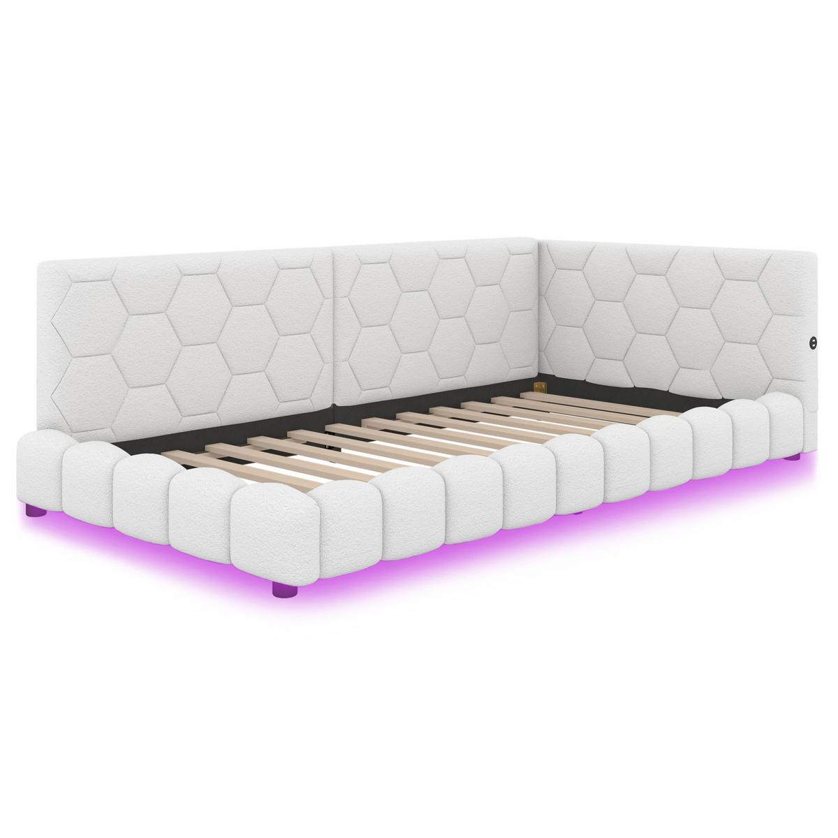LEŽAJ za dnevni boravak 90/200 cm bijeli od baršuna s LED rasvjetom i USB Type-C priključkom - bijela, tekstil (90/200cm) - OKWISH