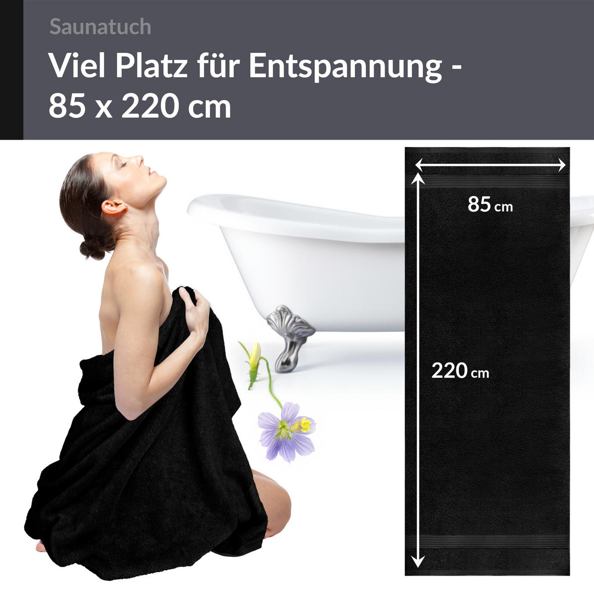 SAUNATUCH Linz Schwarz 85x220 cm - Schwarz, Textil (85/220cm) - Lashuma