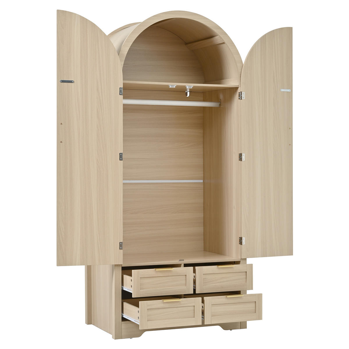KLEIDERSCHRANK modern gebogene Türen Stauraum Kleiderstange Schubladen Luxus - Eichefarben, Holzwerkstoff (80/179/50cm) - FLIEKS