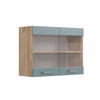 KÜCHENGLASSCHRANK R-Line Blau-Grau 80 cm - Honigeiche/Eiche Wotan, Holzwerkstoff (80/60/31cm) - Vicco