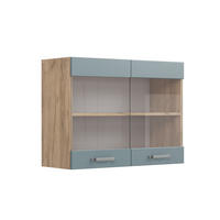 KÜCHENGLASSCHRANK R-Line Blau-Grau 80 cm - Honigeiche/Eiche Wotan, Holzwerkstoff (80/60/31cm) - Vicco