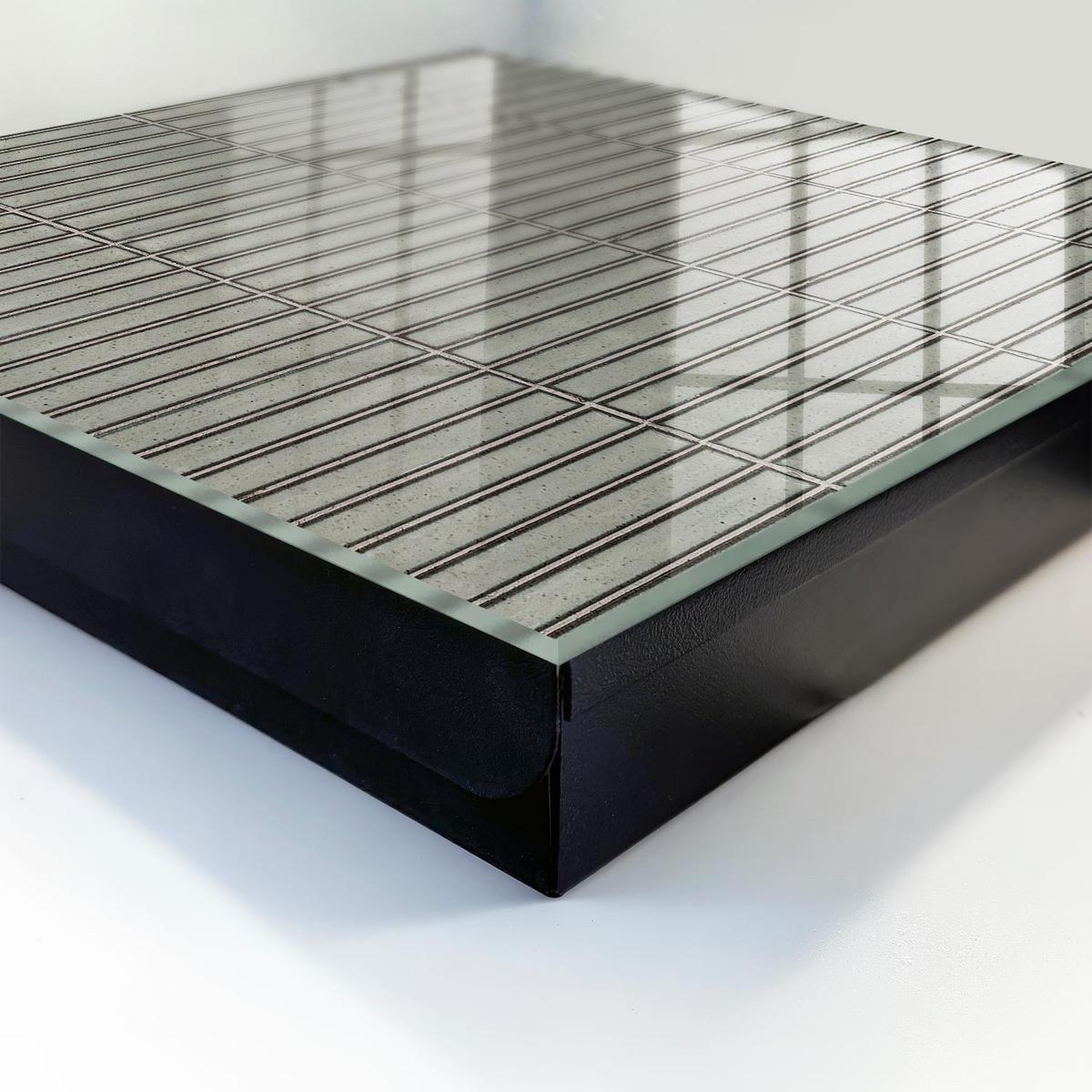 SCHLÜSSELBOX Schwarz 30x30 cm- Türöffnung nach rechts - Graue Fliesen - Grau, Metall (30/30/5cm) - TULUP