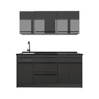 SINGLEKÜCHE R-Line, Anthrazit Hochglanz/Anthrazit, 160 cm ohne Arbeitsplatte - Schwarz Hochglanz/Anthrazit, Holzwerkstoff (160/81.6/46cm) - Vicco