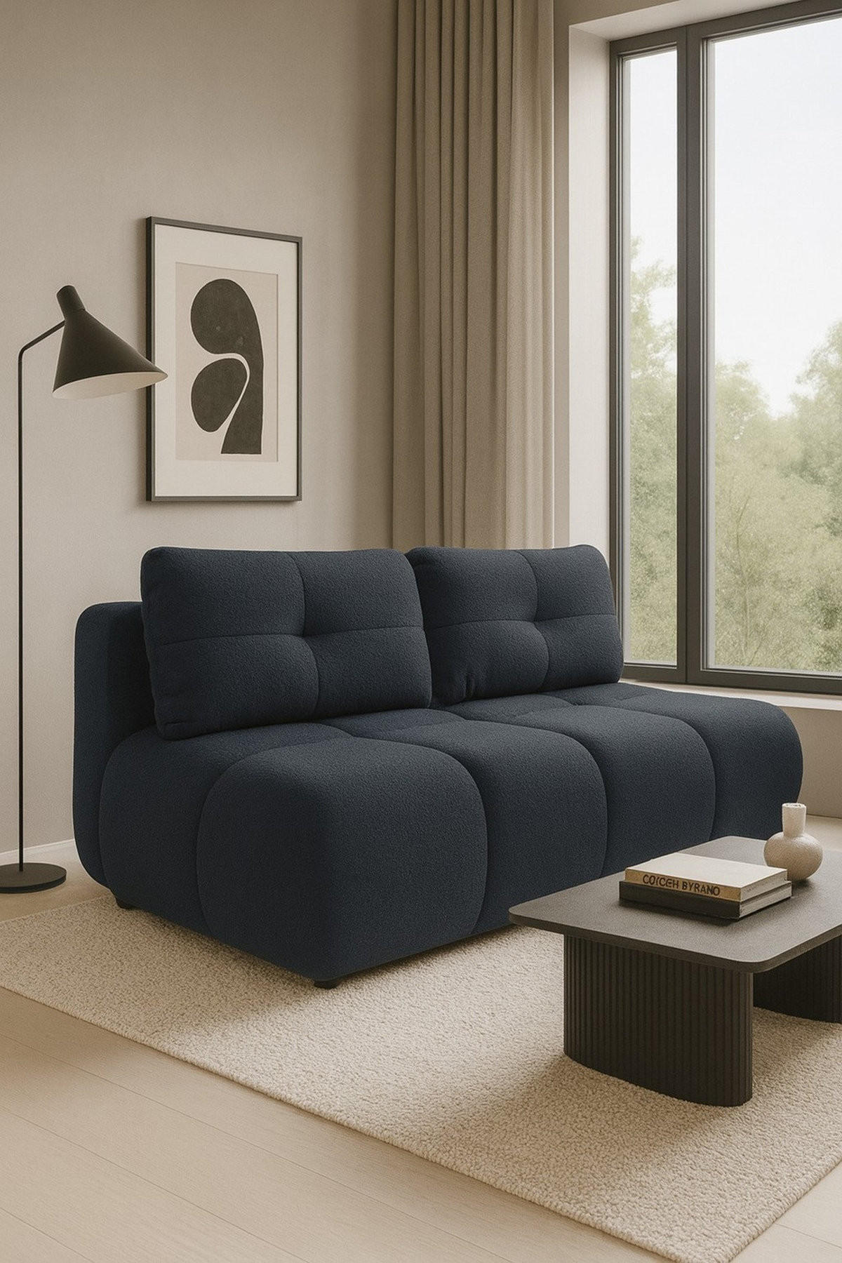 SCHLAFSOFA MILA, Sofa mit Schlaffunktion und Bettkasten, Farbe: Blau, Bouclé-Stoff - Blau, Textil (214/89/104cm) - Sepro Meble