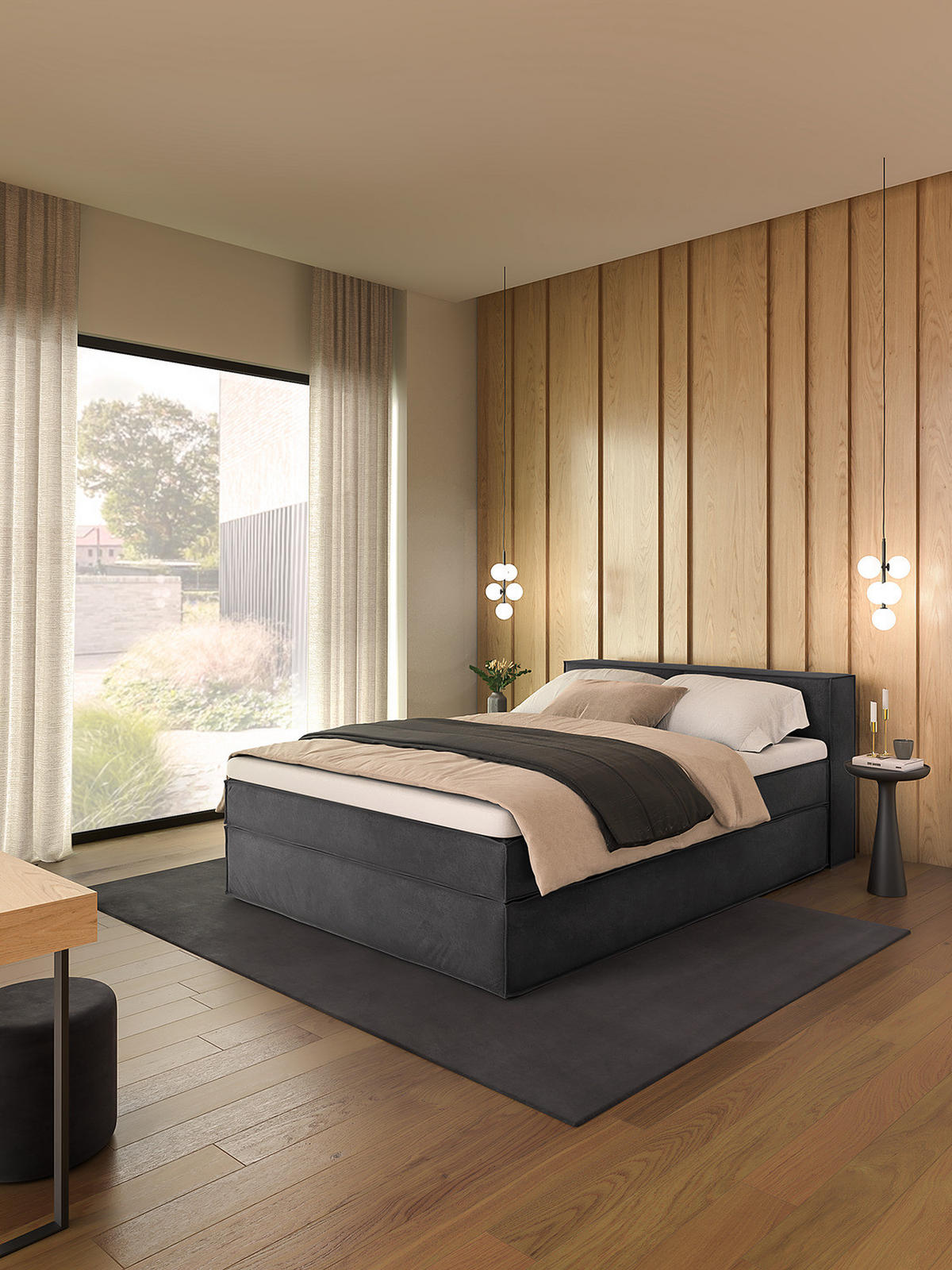 BOXSPRINGBETT mit Kopfteil - Premium - Anthrazit, Textil (160/200cm) - home24