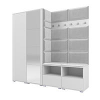 GARDEROBE NELA VI 200 cm (Kompaktgarderobe Weiß mit Spiegel & Sitzpolster Hellgrau 32 Schrank & Paneel) - Silberfarben/Hellgrau, Holz/Holzwerkstoff (200/187/40cm) - Ravio