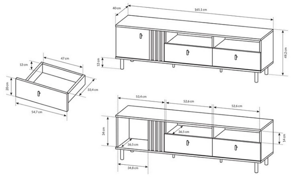 TV-LOWBOARD Weiß MANDI B 165 cm - Multicolor, Holzwerkstoff (165.1/49.2/40cm) - Sepro Meble