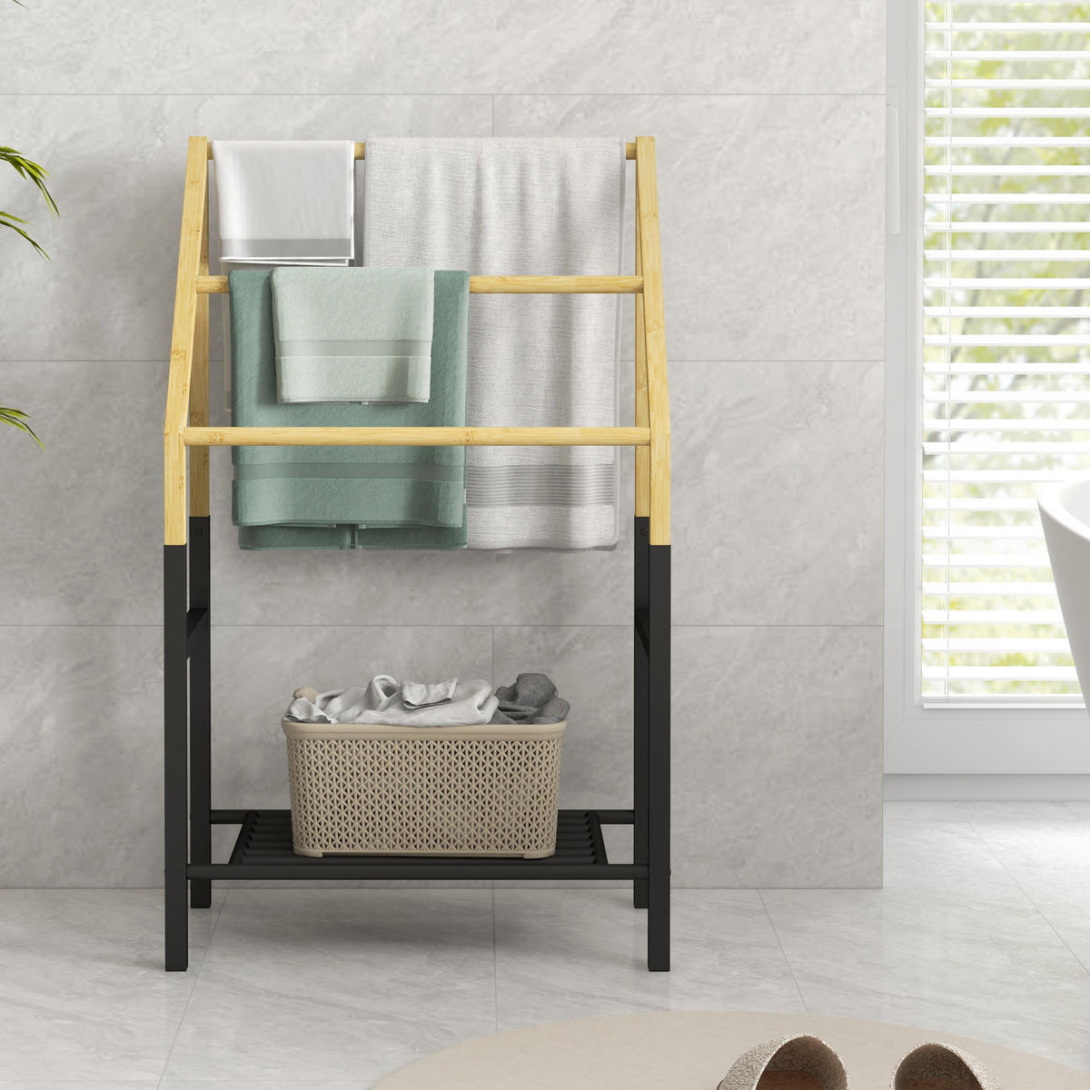 HANDTUCHHALTER - Naturfarben, Holzwerkstoff/Metall (31/85.5/51cm) - HOMCOM