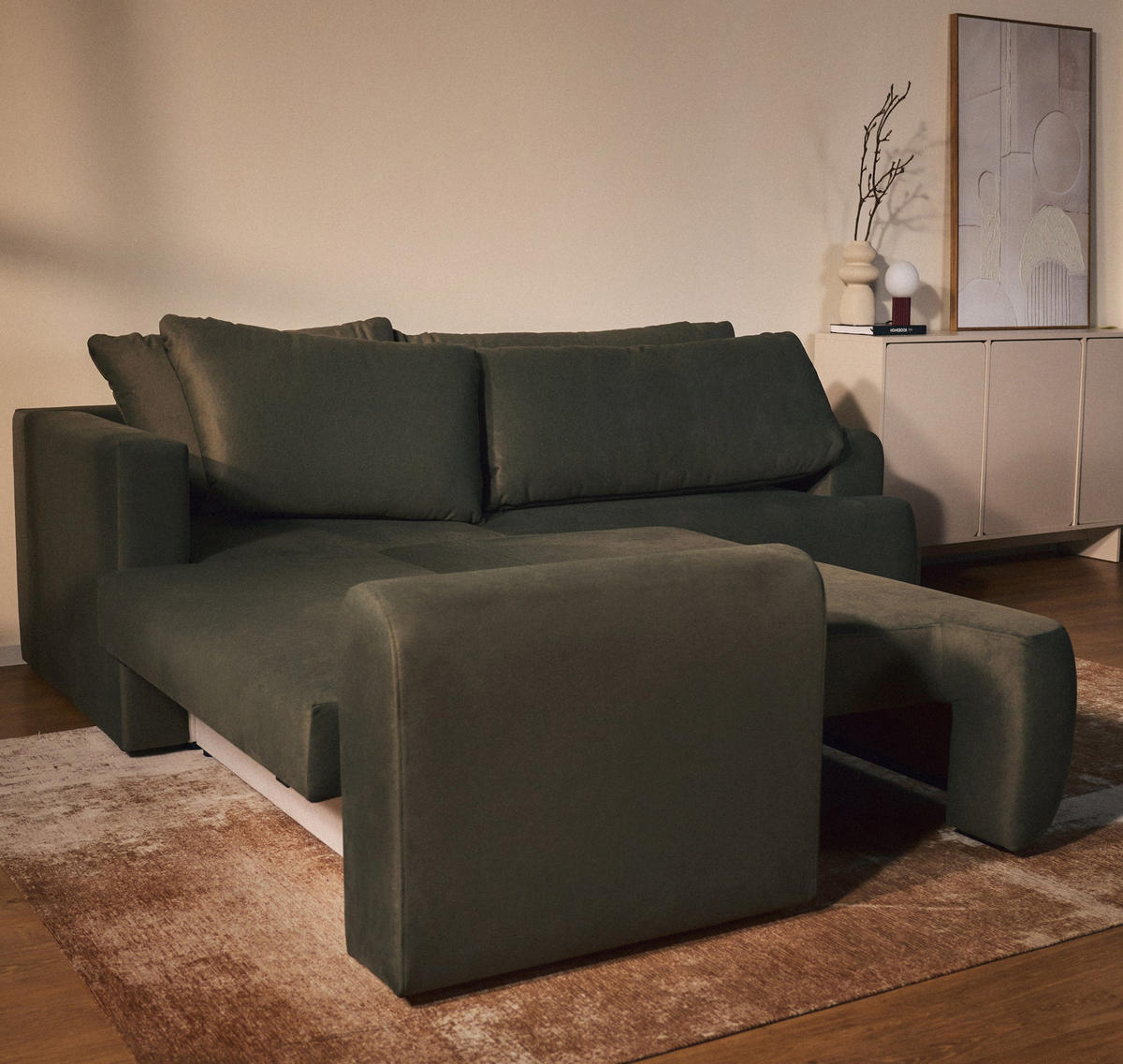 ROHOVÁ POHOVKA Ovo Béžový manšestr univerzální s úložným prostorem - černá/olivově zelená, textil/plast (245/245cm) - Selsey