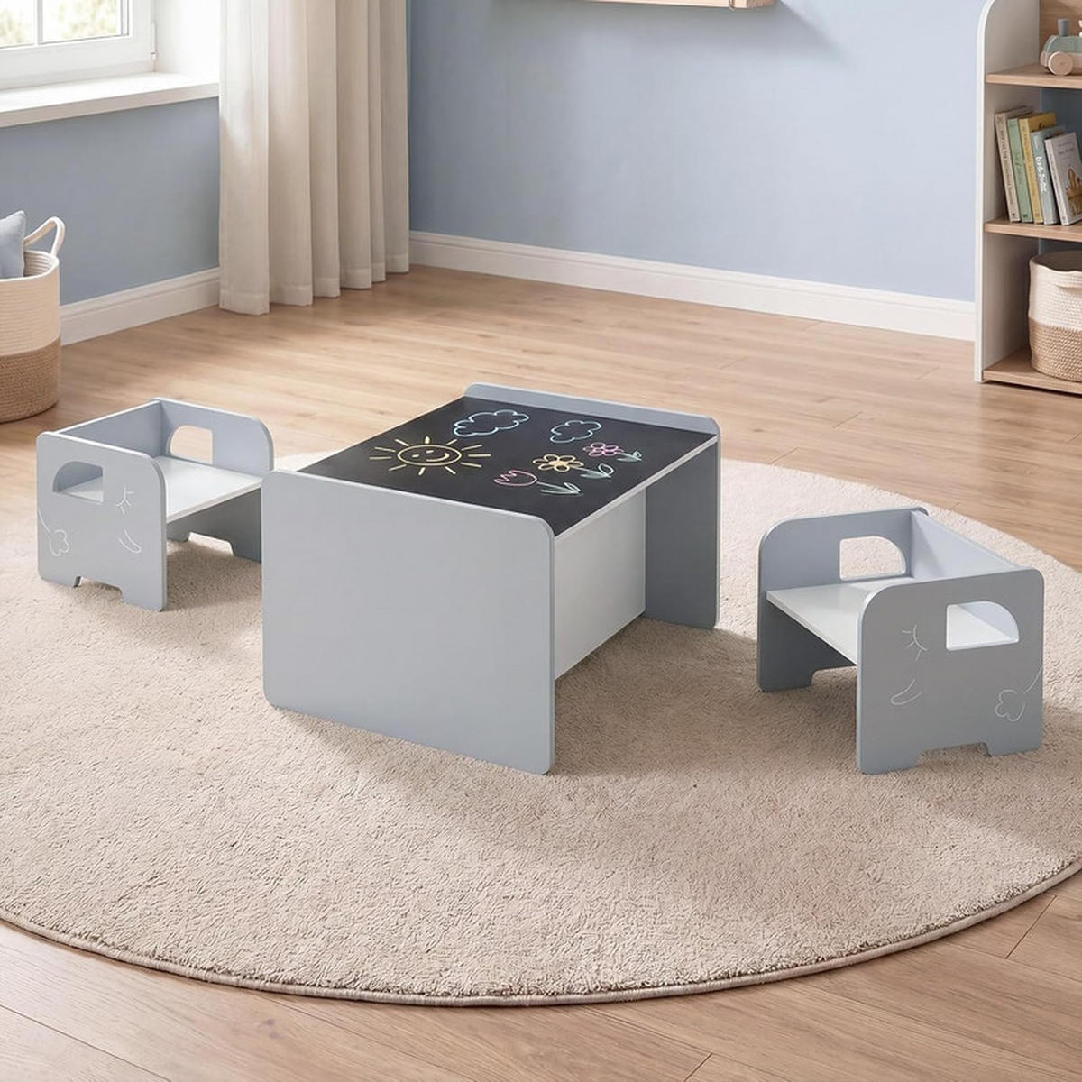 KINDERTISCH mit Stuhl grau(3-tlg) - Grau, Holzwerkstoff (62.5/40/48cm) - COSTWAY