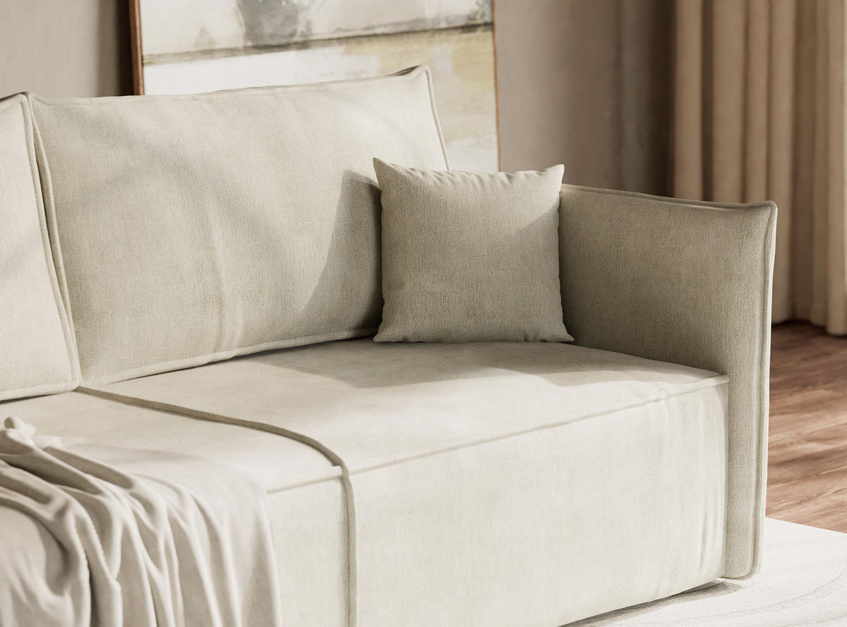 SOFA MIT SCHLAFFUNKTION Obra Creme Chenille-Stoff - Creme/Schwarz, Holz/Holzwerkstoff (220/70/107cm) - Maison de Reve