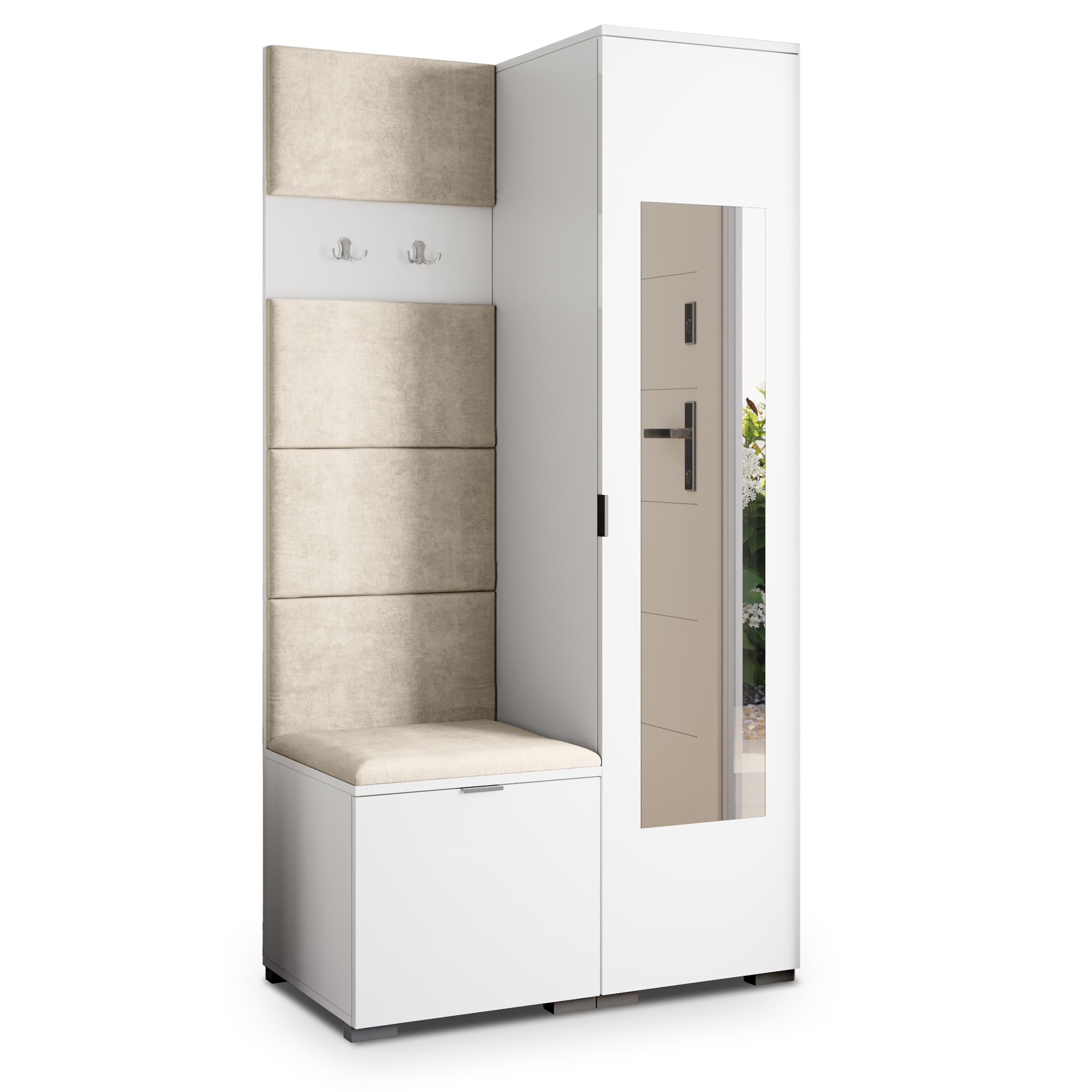 Masseno Garderobenschrank Weiß, Beige 95x181x51 cm