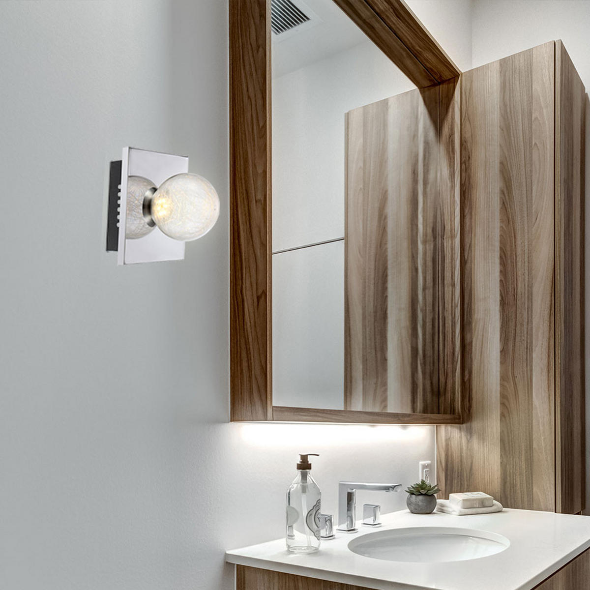 LED WANDLEUCHTE Chrom klar Glaskugel - Silberfarben, Glas (15/15/12.5cm) - Globo Lighting