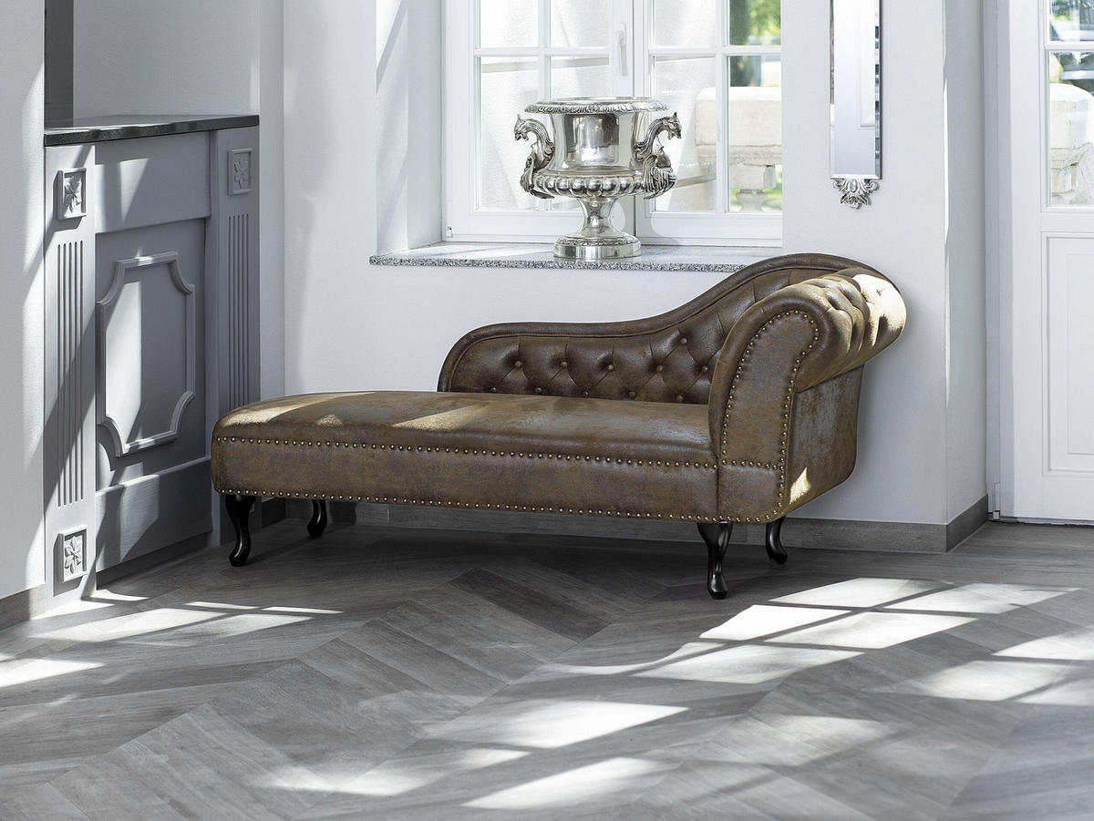 ČALOUNĚNÉ LEHÁTKO CHAISE LONGUE Umělá semiš hnědé pravostranné Nimes - hnědá, plast (169/79/65cm) - Beliani