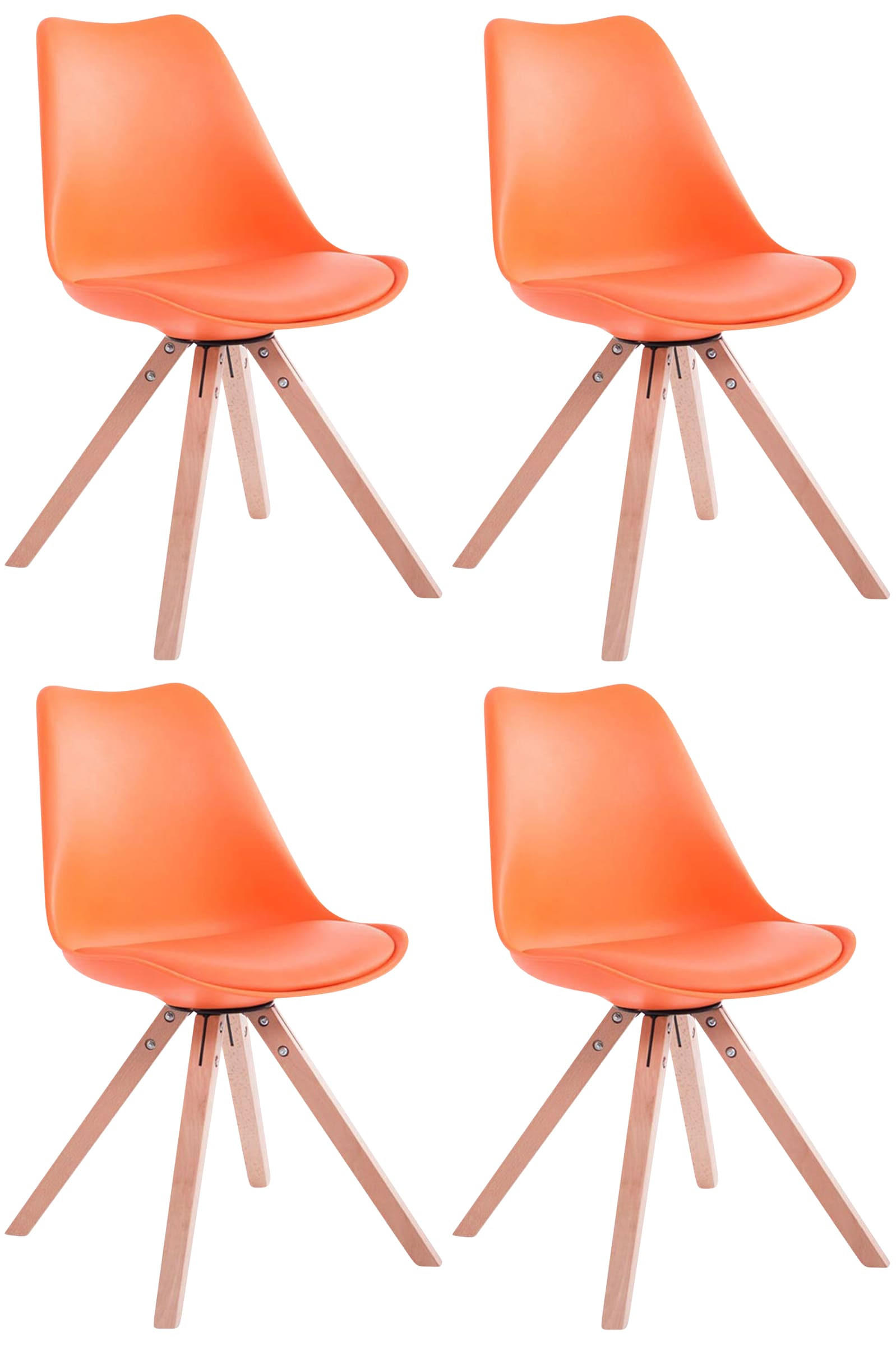 STUHL 4er Set Lederlook orange - Eukalyptusholzfarben/Orange, Holz/Textil (47.5/83/55.5cm) - CLP