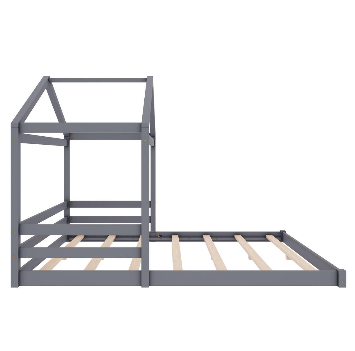 HAUSBETT 140/200 cm Grau aus Kiefernholz und MDF mit Lattenrost - Grau, Holz (140/200cm) - OKMYHOME