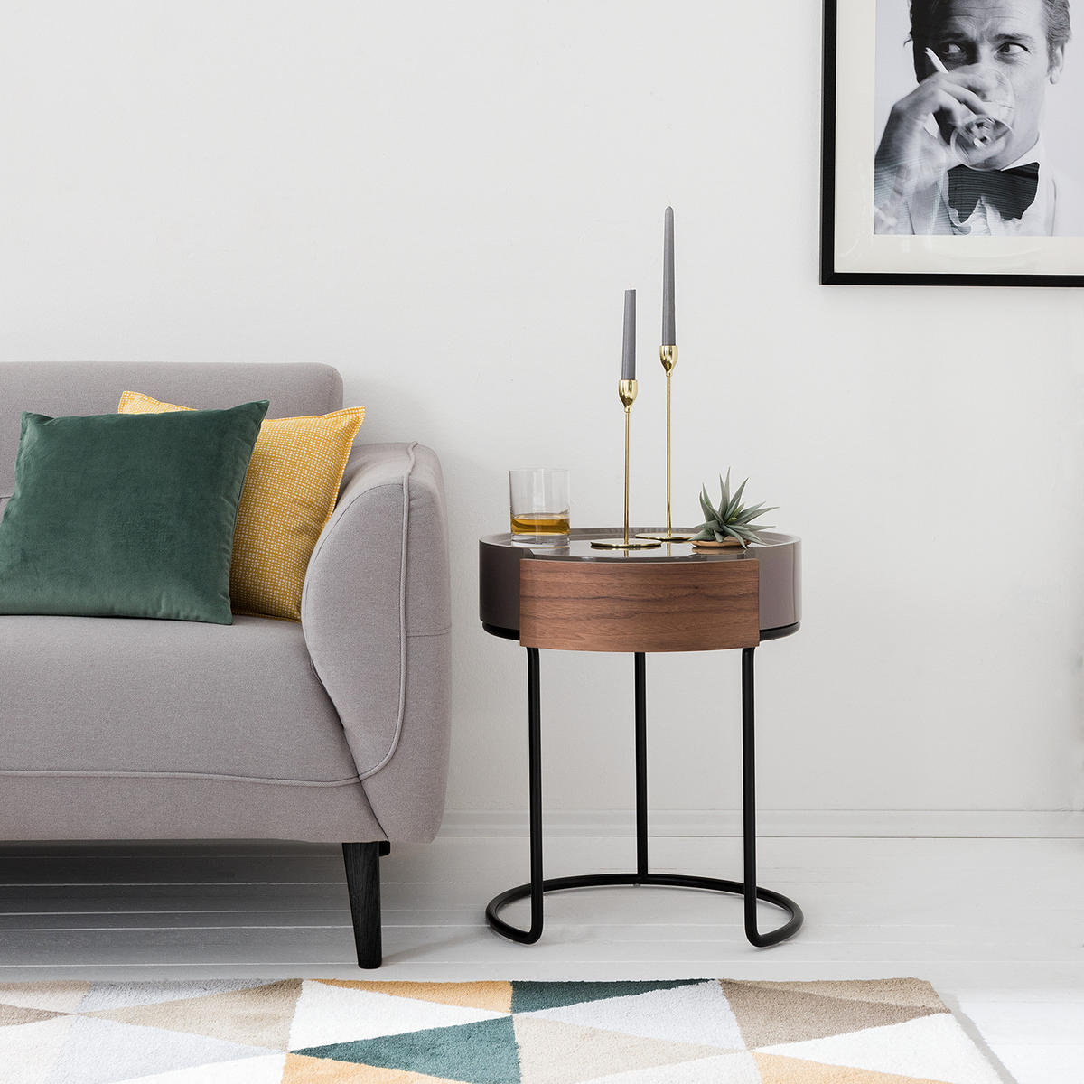 BEISTELLTISCH - Holzwerkstoff / Metall - Walnussfarben/Schwarz, Metall (45/45/53cm) - home24