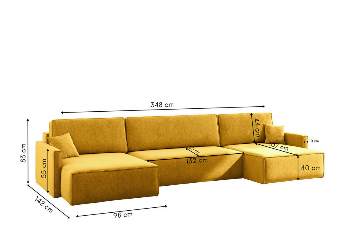 ECKSOFA Carlos U-Form Mit Schlaffunktion Und Bettkasten Stoff Salvador Gelb - Gelb, Holz (348/142cm) - Kaiser Möbel