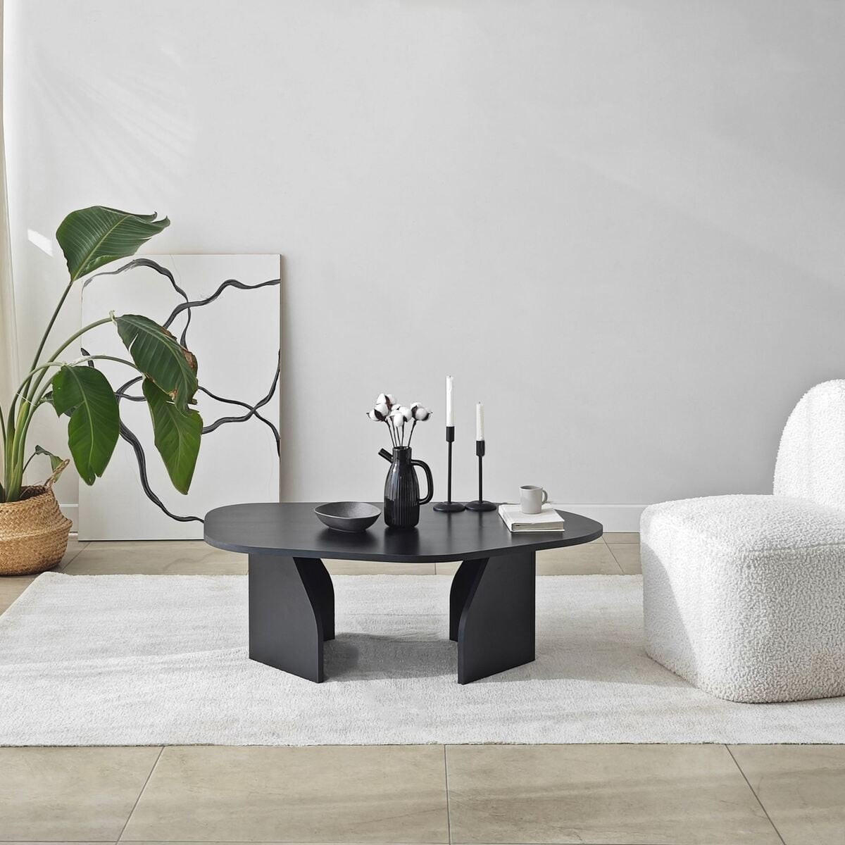 COUCHTISCH mit organisch geformter Tischplatte und breiten Beinen 105/65/35 cm - Schwarz, Holzwerkstoff (105/65/35cm) - Calicosy