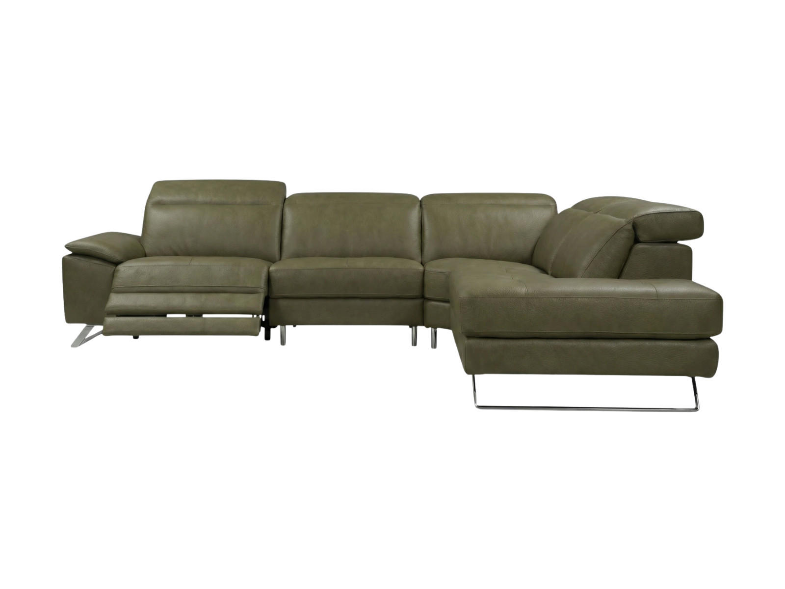 ECKSOFA Genius Echtleder mit 1 x Relaxfunktion Olivgrün - Olivgrün, Leder/Metall (264/230cm)