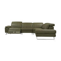 ECKSOFA Genius Echtleder mit 1 x Relaxfunktion Olivgrün - Olivgrün, Leder/Metall (264/230cm)