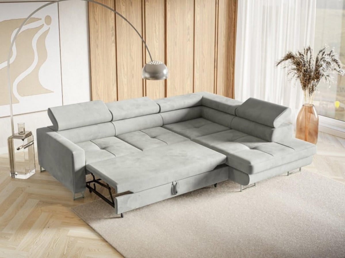 ECKSOFA Silber MERY P Ausziehbar Mit Verstellbaren Kopfstützen - Grau, Textil (250/200cm) - Sepro Meble
