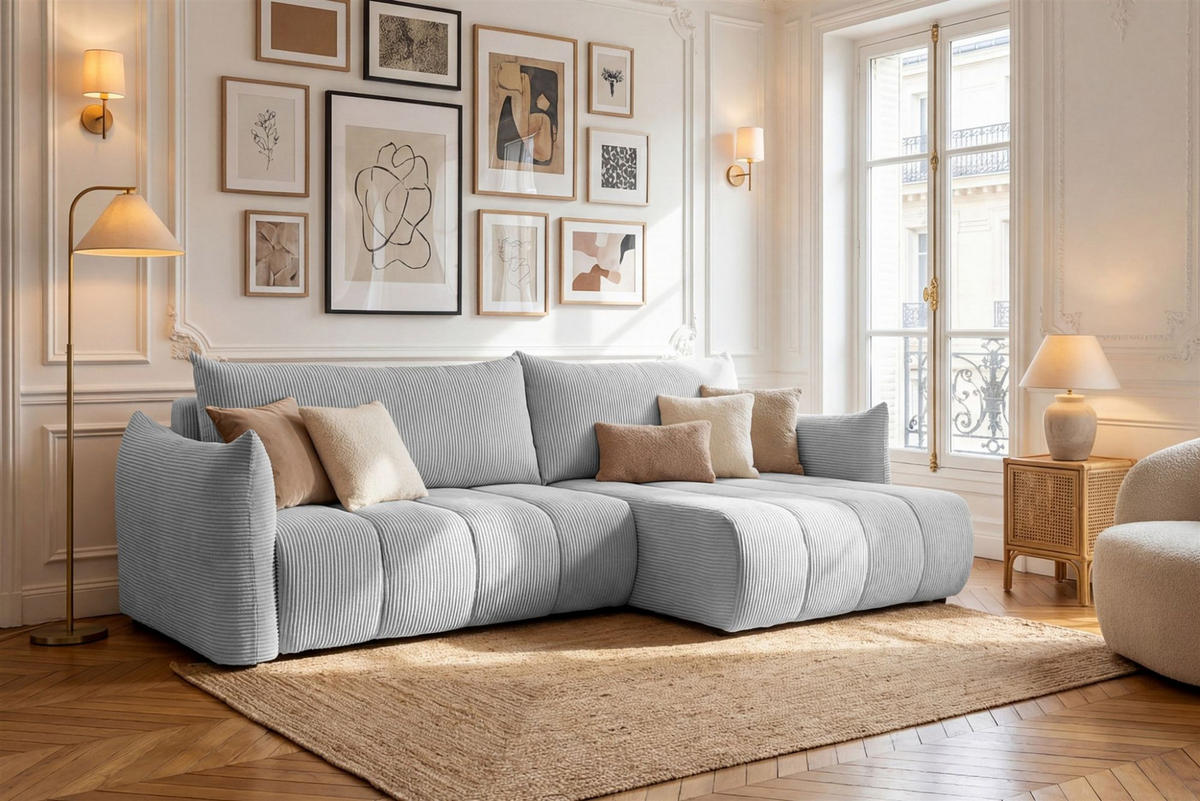 ECKSOFA Ontario Mit Schlaffunktion - Hellgrau, Holzwerkstoff/Textil (260/154cm) - Fun Möbel
