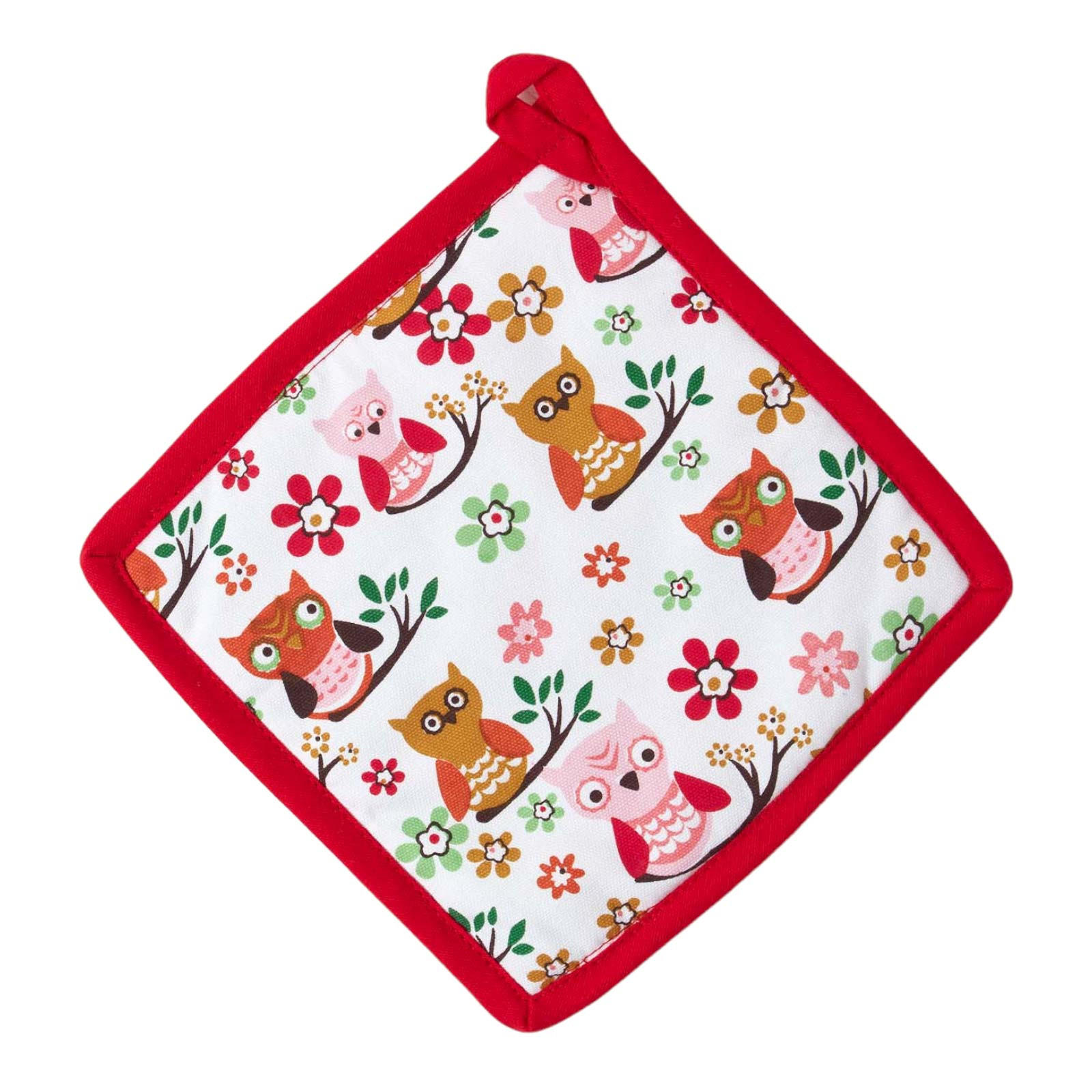 TOPFLAPPEN Eulen 20/20 cm, Baumwolle wattiert - Rot, Textil (20/20cm) - Homescapes