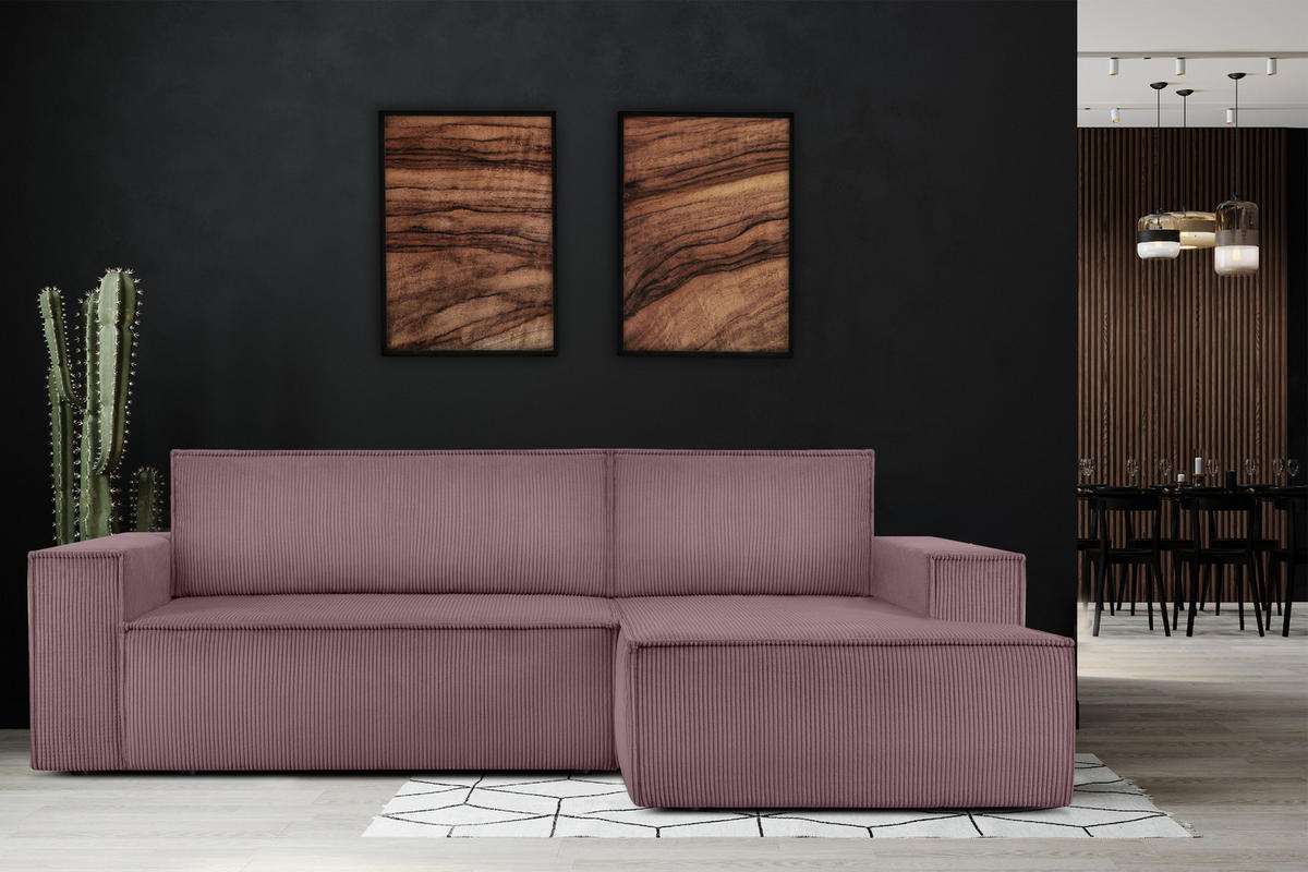 ECKSCHLAFSOFA-RECHTS NAPI in Pet Friendly Cord-Stoff, hellviolett - Violett/Schwarz, Textil (262/148cm) - KONSIMO®