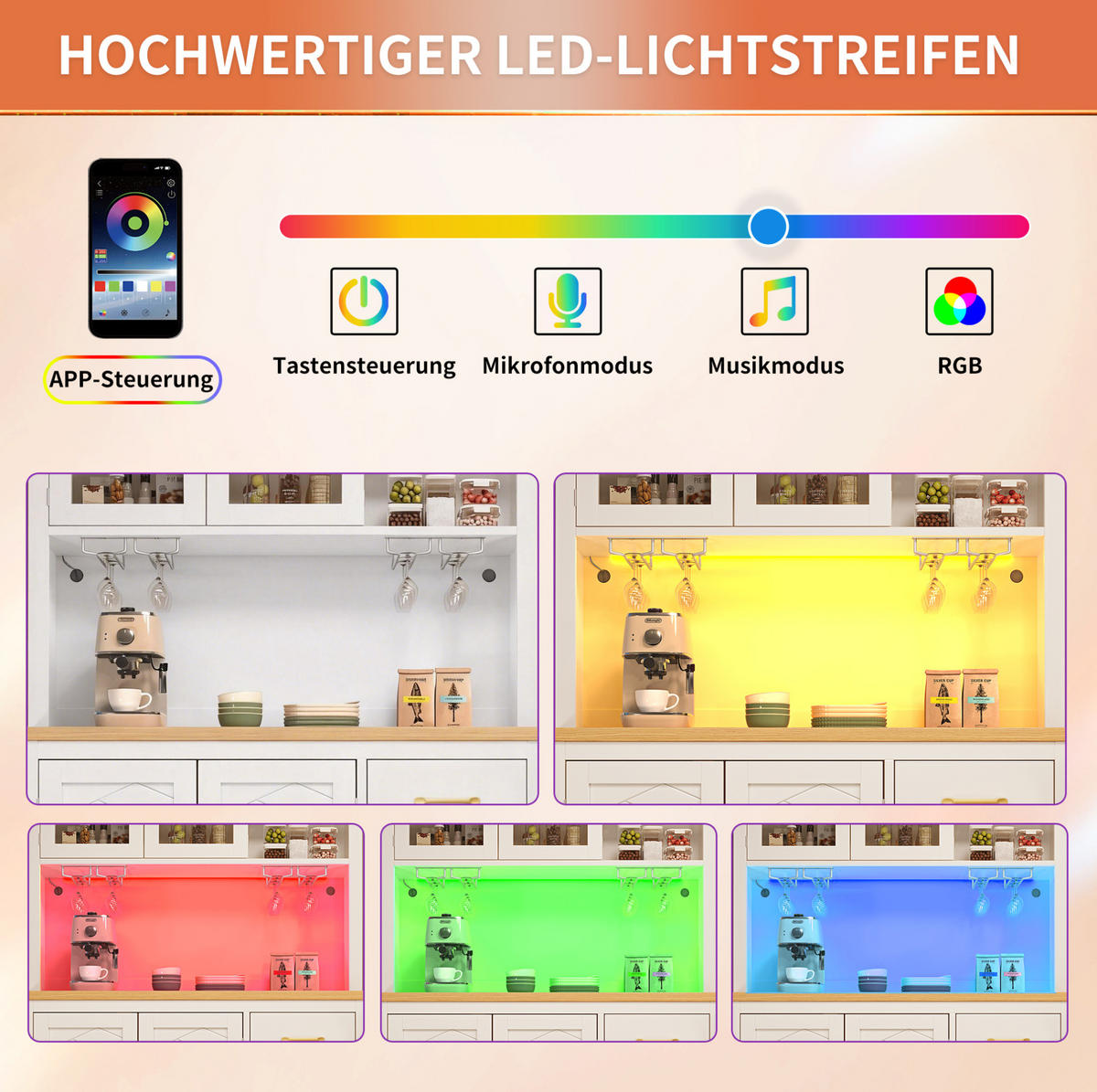 BUFFETSCHRANK 105,5/40/180 cm weiß aus MDF mit LED-Leiste - Weiß, Holzwerkstoff (105.5/180/40cm) - OKWISH