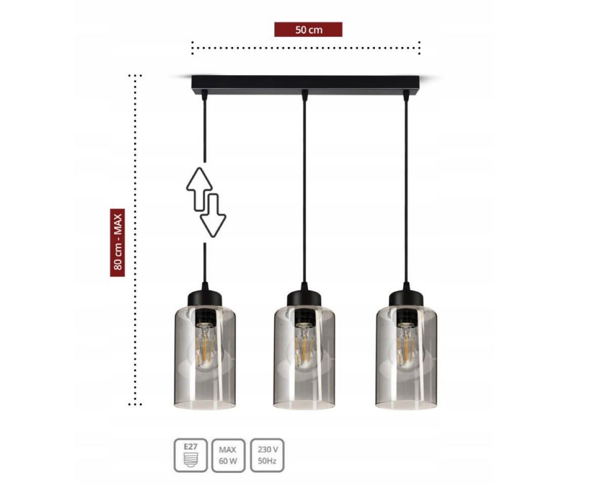 PENDELLEUCHTE TUBE - Transparent/Schwarz, Glas/Metall (10/50/80cm) - kiki design