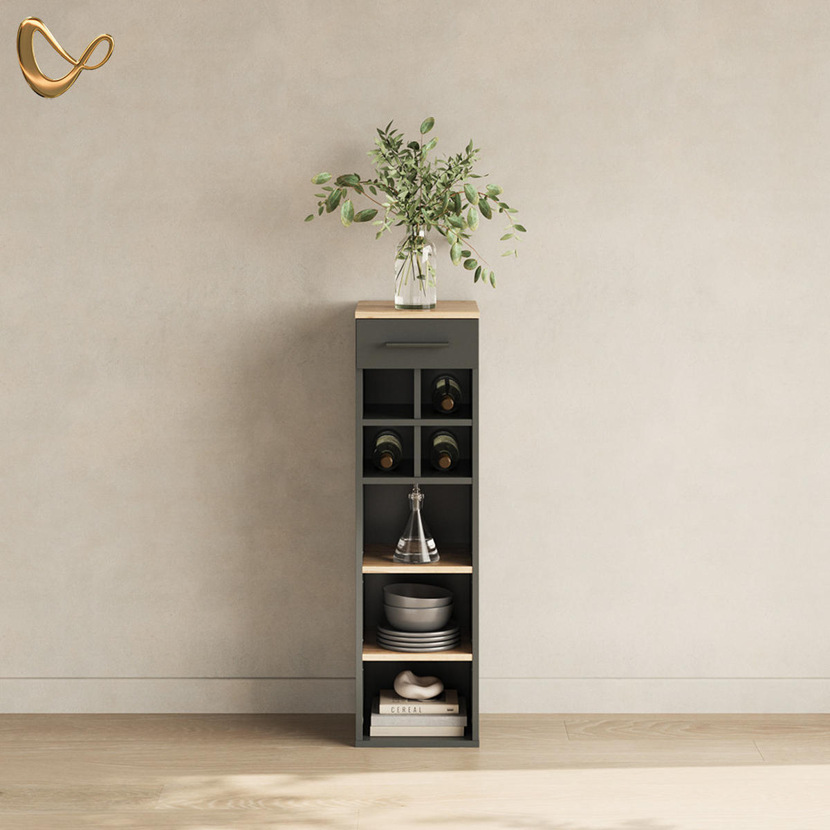 WEINREGAL Regusa Goldkraft Eiche/Anthrazit 30 x 106 cm - Honigeiche/Anthrazit, Holzwerkstoff (30/106/34.5cm) - Livinity®