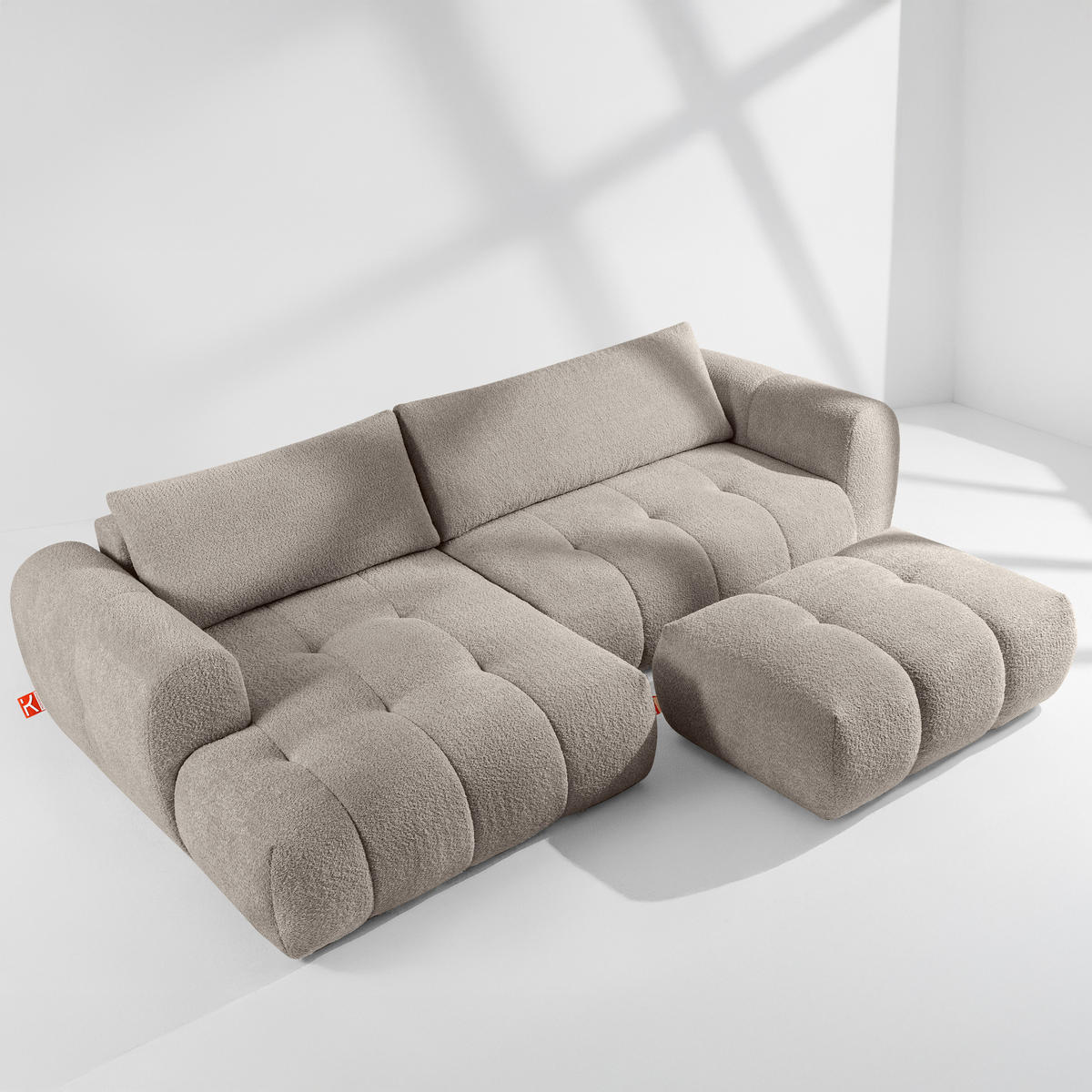 ECKSOFA LINKS LIRA, Grau, Bouclé - Grau, Holz/Holzwerkstoff (295/112cm) - KONSIMO®