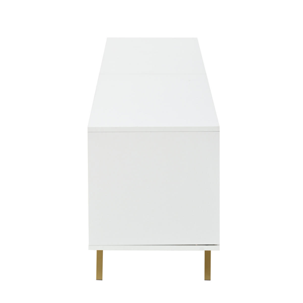TV STOLEK bílý se 4 dvířky a 5 kovovými nohami, do obývacího pokoje, pro TV do 85", 190 × 40 × 51,5 cm - bílá/zlatá, kov/kompozitní dřevo (190/51.5/40cm) - STILVORA