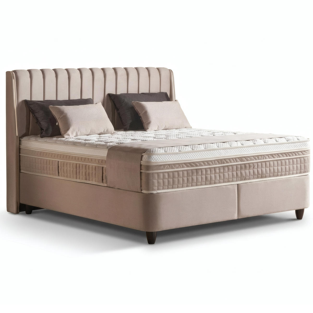 BOXSPRINGBETT MIT BETTKASTEN BRISE 180/200 cm, Greige, Bettkasten, Matratze, Topper integriert, H3 mittel 7-Zonen Matratze - Greige/Schwarz, Holz/Kunststoff (180/200cm) - Consilio Concept