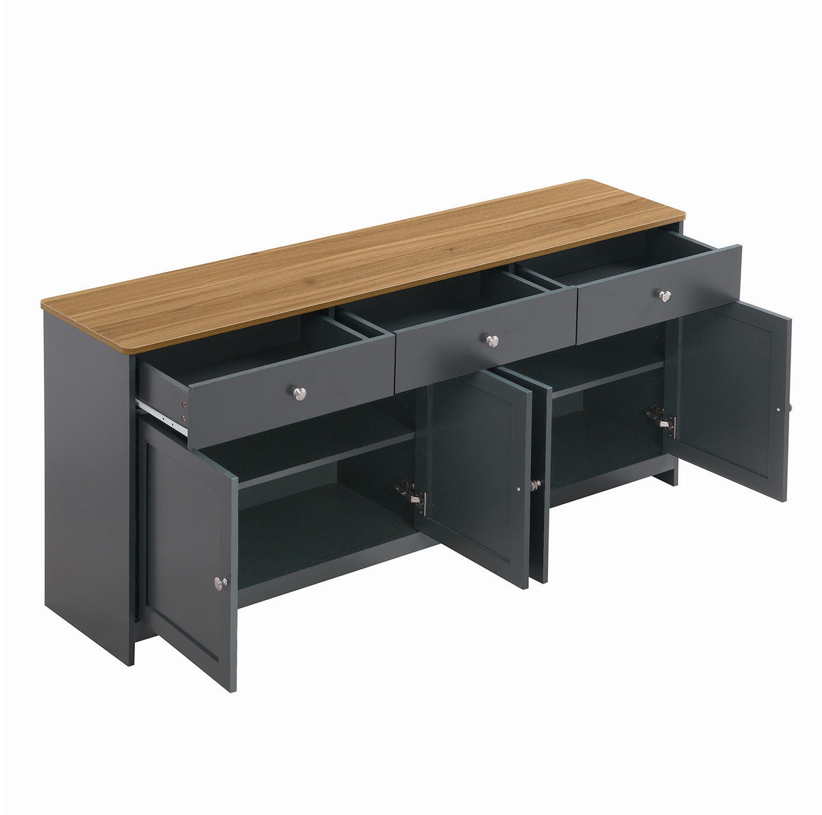 SIDEBOARD 160/37/75 cm grauschwarz aus MDF mit 3 Schubladen - Schwarz, Holzwerkstoff (160/75/37cm) - OKWISH