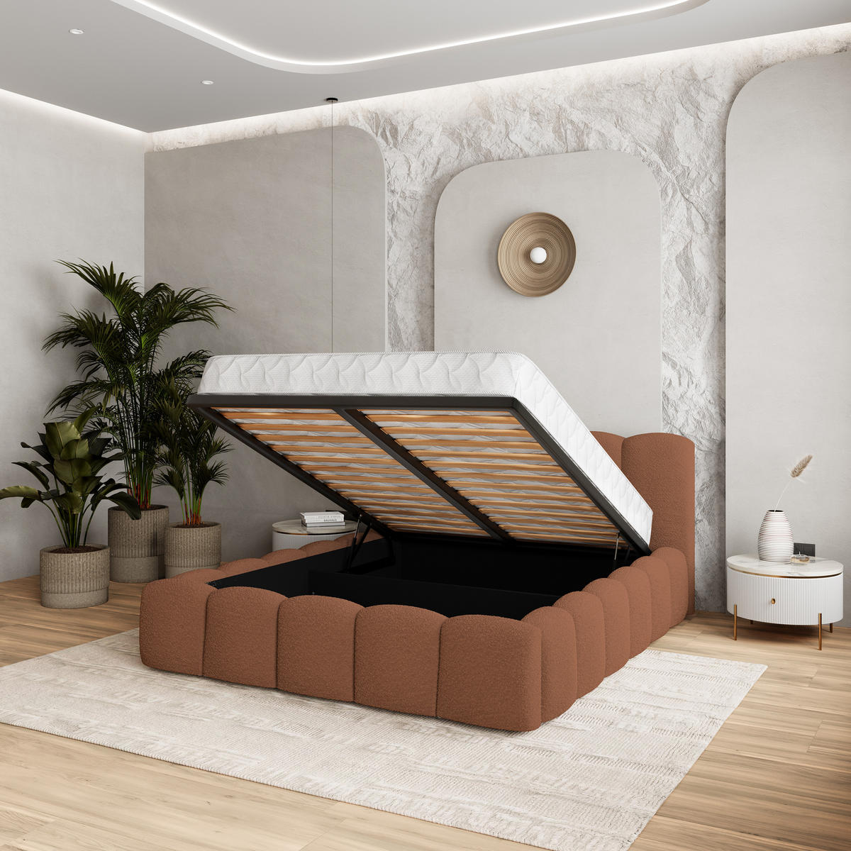 POLSTERBETT FALINA 160x200 cm mit Bettkästen - Kupferfarben - Kupferfarben, Holz (160/200cm) - MASSENO