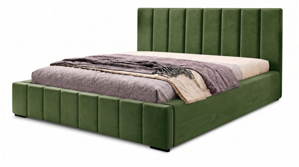 MARPUR Polsterbett NERO 180x200 cm mit Bettkasten und Lattenrost, Grün - Chromfarben/Grün, Holz/Holzwerkstoff (180/200cm) - Marpur