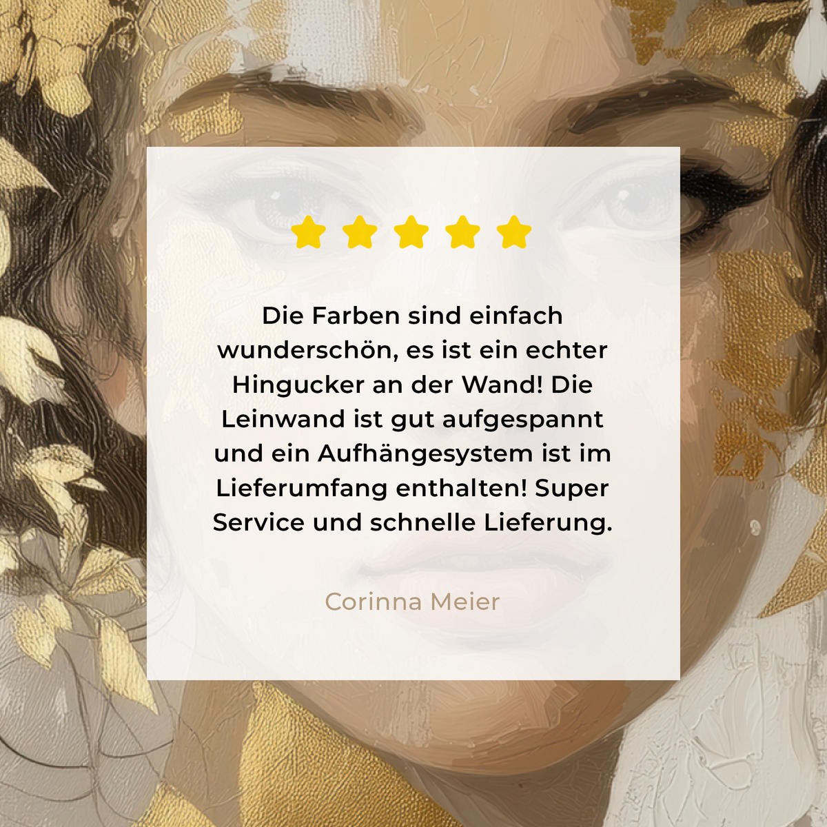 LEINWANDBILD Gesicht - Frau - Blätter - Gold Deko Groß 90x90 cm - Beige, Textil (90/90cm) - MuchoWow