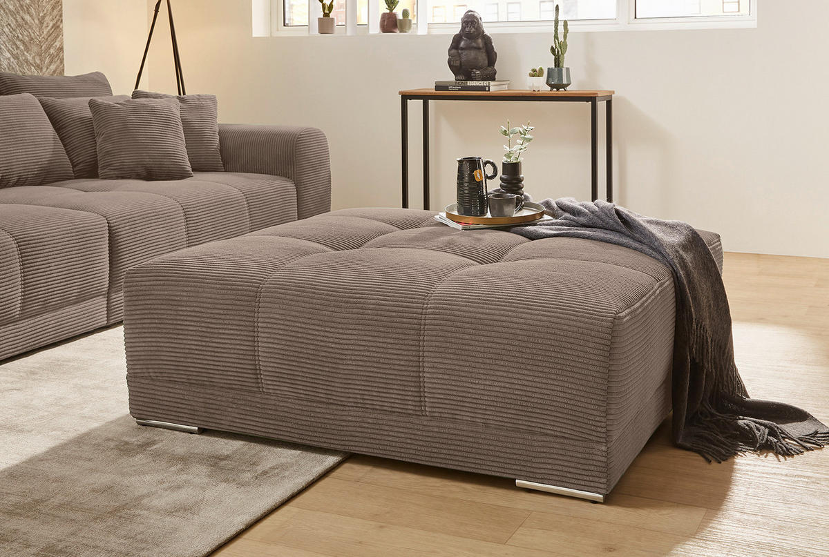 XXL-HOCKER Federkern B120/T120/H39 cm (passend zum BIG-SOFA) Cord Braun Taupe / 15178 - Taupe/Chromfarben, Textil/Metall (120/39/120cm) - luma-home