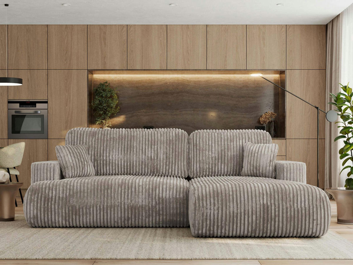 ECKSOFA OVO L Hellbraun Cord - Rechts Seite - Hellbraun/Schwarz, Kunststoff/Textil (195/271cm) - MKS