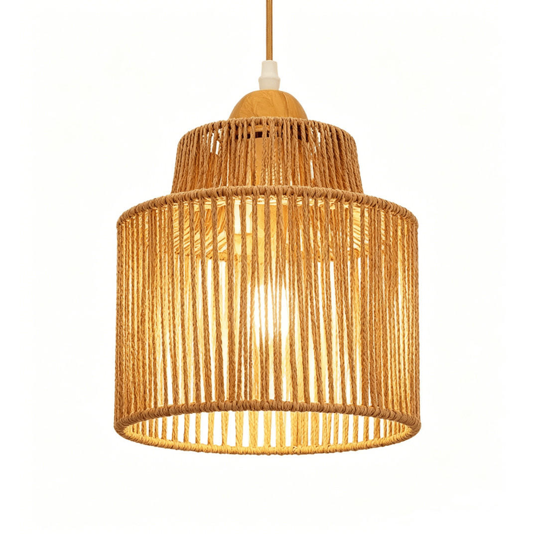 PENDELLEUCHTE Rattan Bohème Bauernstil Rund, Kücheninsel Deckenleuchte - Birkefarben, Naturmaterialien (18/18/18cm) - Weltevree