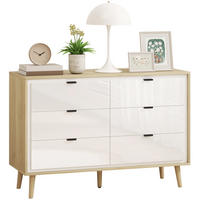KOMOODE DE-12902 6 Schubladen, Hochglanz Weiß/Eiche - Weiß, Holzwerkstoff (110/75/40cm) - ComfortXL