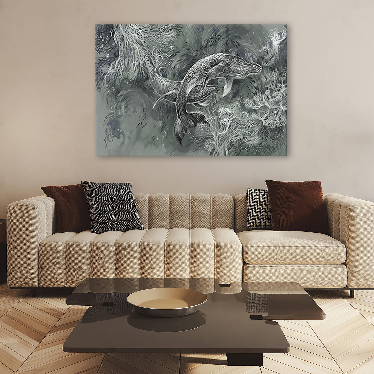 WANDBILD ein paar wale von humbacks - Grau, Textil (60/40cm) - Feeby