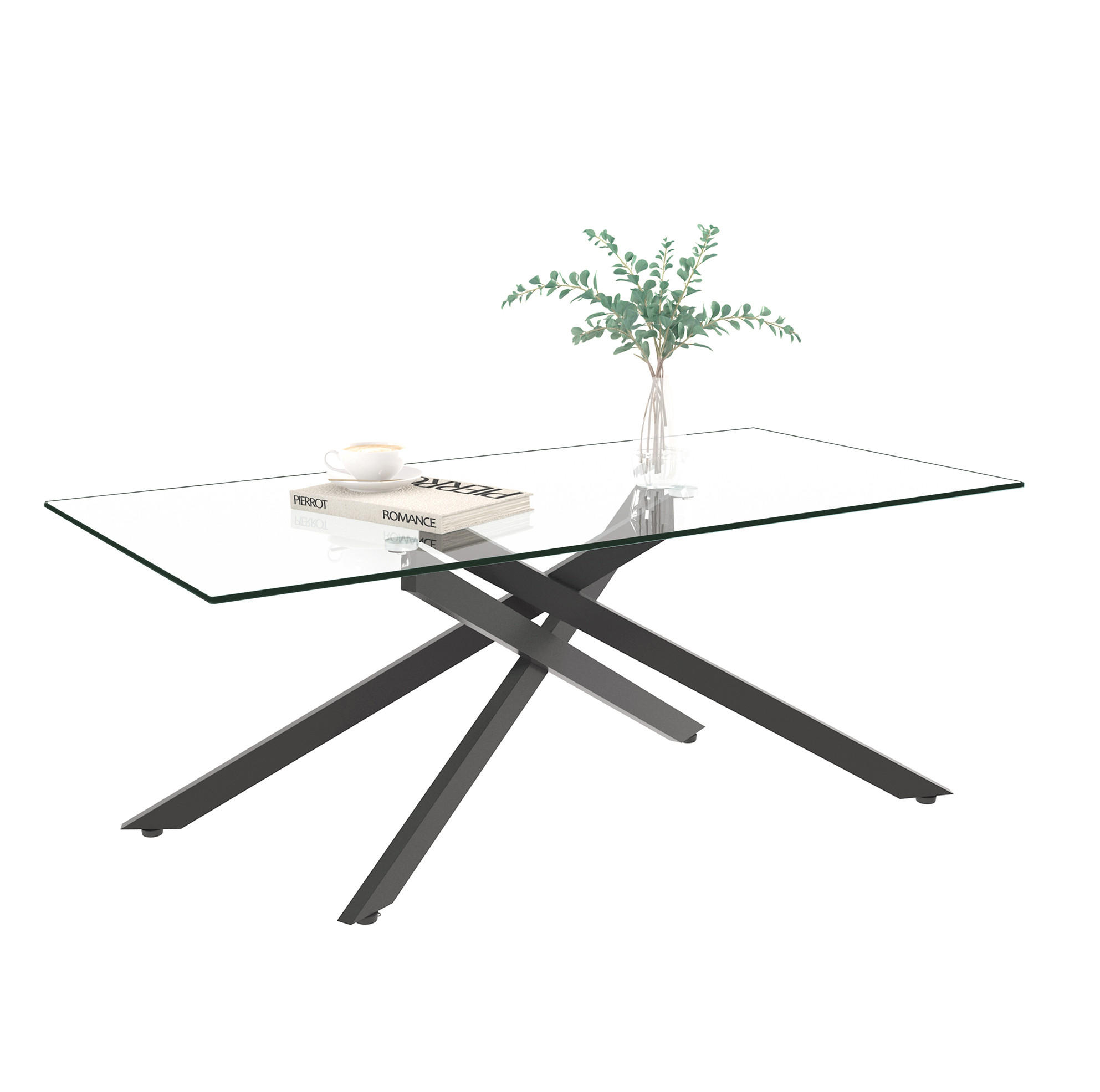 COUCHTISCH 120/60/46 cm mit Sicherheitsglas und schwarzem Metallgestell, pflegeleicht, Schwarz - Schwarz, Glas (120/60/46cm) - Redom