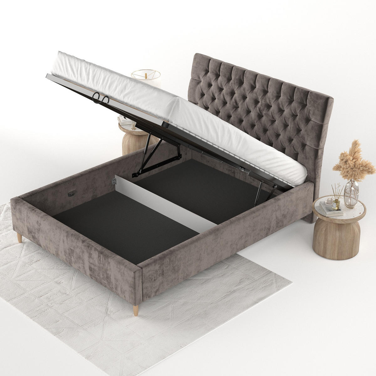 POLSTERBETT Lira 180/200 cm Braun im Lotta Stoff - Naturfarben/Braun, Holz/Holzwerkstoff (180/200cm) - AltaBeds