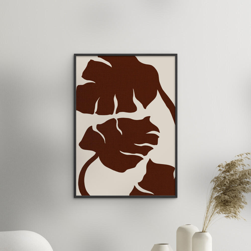 POSTER mit Rahmen Affordable Art Prints - Monstera- Canvas Brown - Schwarz/Braun, Holz/Papier (50/70cm) - Poster&Frame