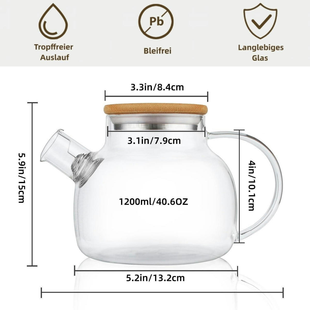 TEEKANNE Glas mit Siebeinsatz 1,2 Liter herdplattensicher - Transparent, Glas (16/17cm)