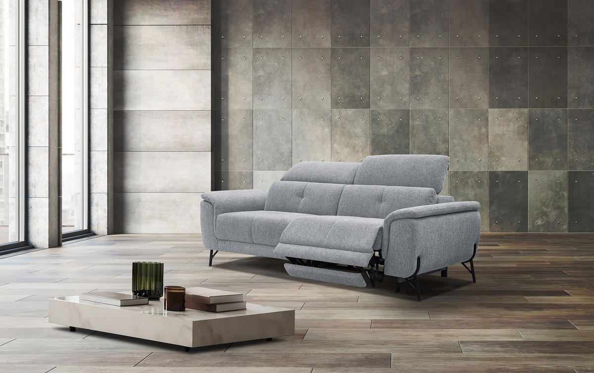 SOFA AVENA 3-Sitzer mit 1 Relaxfunktion, silberfarben - Silberfarben, Holzwerkstoff/Textil (204/80/108cm) - Courtois Laville